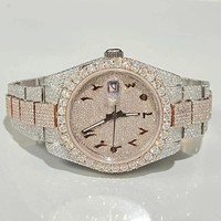 Montre Chronographe Hip Hop de Luxe Entièrement Sertie de Diamants Moissanite VVS, Mouvement Quartz ETA Antique, Bracelet en Acier Inoxydable