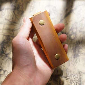 Vintage High Quality Genuine Leather Full Grain <b>Key</b> <b>Ring</b> Sleeve Durable Button Small Keychain <b>Bag</b> Car Case Fashion <b>Key</b> Pouch - Product Image 3