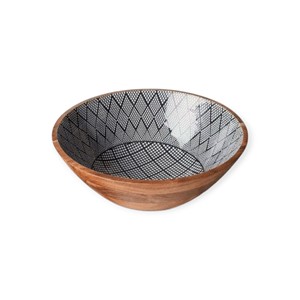 Tazón Clásico de Madera con Interior Esmaltado con Puntos Grises para Mesa de Comedor Minimalista y Estilo de Cocina Moderno y Sencillo - Product Image 3