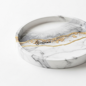 Luxury Coffee <b>Table</b> <b>Tray</b> | White Resin Marble Design with Gold Leaf Border - Product Image 5