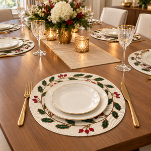Beaded Placemat Round <b>Glass</b> Bead <b>Table</b> <b>Mat</b> Floral Botanical Dining <b>Table</b> Decor for Home Wedding Party Dinner <b>Table</b> |Elegant Chic - Product Image 4