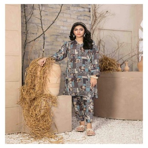 Trajes Salwar informales de 2 piezas para mujer, hasta la rodilla, encaje de lino con estampado Digital, cintura Natural tejida, estilo pakistaní e indio - Product Image 6