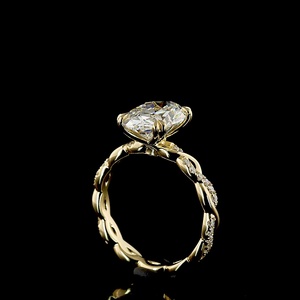 Luxury IGI Certified 3 Carat Oval Cut Lab Diamond Women's <b>14K</b> Yellow <b>Gold</b> Twisted Vine Band Engagement <b>Ring</b> - Product Image 4