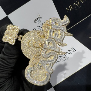 จี้เพชรโมอิสซาไนต์ VVS เงินแท้ 925 ชุบทอง ประดับอักษรย่อตามสั่ง สไตล์ฮิปฮอป สำหรับผู้ชาย - Product Image 4