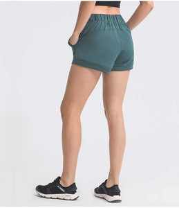 Women High <b>Waist</b> Solid Color Sport Shorts <b>With</b> Pockets Quick Dry Knitted Spandex Polyester <b>Elastic</b> <b>Waist</b> Regular Fit - Product Image 1