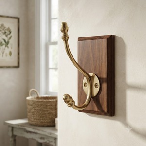 Gancho de pared de latón vintage Acorn, diseño clásico tradicional, gancho doble decorativo de latón antiguo para batas - Product Image 2