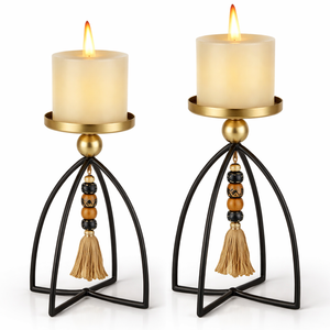 Candle Holders with Turquoise Beads Stylish Decorative Candle Stands for Home Decor with Tassel Bead Accent for Table Decor - Product Image 3