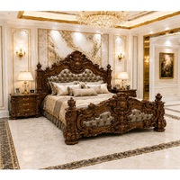 Lit de luxe pleine grandeur en teck avec capitonnage diamanté, finition marron antique, tables de chevet incluses – Meuble de chambre à coucher le plus vendu