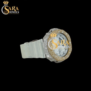 Offre Spéciale montre Mossinate Diamond en cuir noir pour hommes, montre-bracelet complète en cristal CZ pour hommes disponible au prix d'exportation - Product Image 1