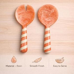 Ensemble de service à salade en résine écologique fait main, 2 pièces, cuillère et fourchette blanches, ustensiles pour la cuisine, la table à manger, cuillères décoratives - Product Image 3