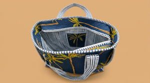 Quilted Cotton Tote <b>Bag</b> Palm <b>Tree</b> Print Zipper Shoulder Handbag for Beach Travel Shopping Daily Use - Product Image 2