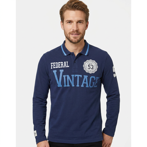 เสื้อเชิ้ตแขนยาวผู้ชาย Federal Vintage ผ้าเจอร์ซีย์คอตตอน 100% ระบายอากาศได้ดี พิมพ์ลายตัวอักษร โลโก้ด้านหน้า ทรงปกติ - Product Image 5