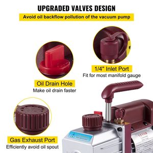 Pompa per vuoto rotativa a palette monostadio 4.5CFM 1/3HP 5PA Ultimate per sistemi HVAC di condizionamento e refrigerazione - Product Image 4