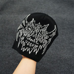 Bonnet en tricot noir avec broderie de lettres blanches, style streetwear, chapeau d'hiver unisexe adulte 56-58CM - Product Image 6