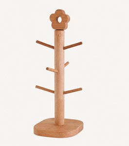 Eco-Friendly Wooden Mug <b>Tree</b> <b>Stand</b> with 6 Hooks Minimalist Coffee Cup Holder For Kitchen Countertop Storage And Organization - Product Image 5