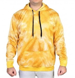 Sweat-shirt à capuche tie-dye pour homme, coupe classique, pull en tricot décontracté avec poche, motif jaune orange, vêtement d'automne - Product Image 1