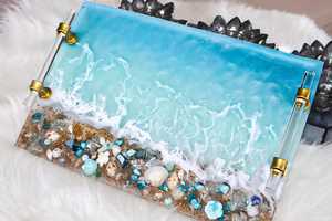 Premium Handmade <b>Epoxy</b> <b>Resin</b> Luxury Heat Resistant Eco-Friendly Food Mat with Holder | Glossy Modern <b>Table</b> Decor - Product Image 2