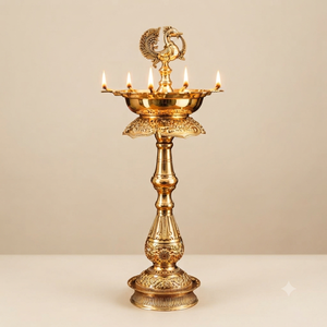 Wholesale Traditional Brass Peacock Stand Nilavilakku Indian Diya <b>Oil</b> <b>Lamp</b> Diwali Metal Tall Decorative Pooja Deepam Home Decor - Product Image 3