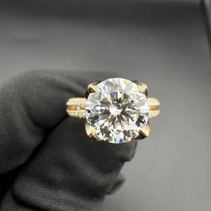 Anillo de Diamantes de Lujo con Forma Redonda, Acabado en Oro Amarillo, con Piedras Laterales, Diseño de Lágrima, Anillo de Boda Elegante para Mujer, Joyería Fina - Product Image 1