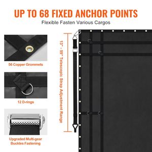 Rete di Fissaggio per Carichi Pesanti per Cassone del Camion 120 x 105 Pollici con 4 Cinghie Regolabili e Moschettoni con Rivestimento in Gomma, Accessori per il Controllo del Carico - Product Image 3