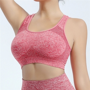 เสื้อชั้นในกีฬาไร้ตะเข็บสำหรับผู้หญิงไซส์ใหญ่ คอกลม สายสปาเก็ตตี้ ระบายอากาศได้ดี รองรับปานกลาง เหมาะสำหรับวิ่ง ผลิตจากผ้าสแปนเด็กซ์/โพลีเอสเตอร์ สีชมพู - Product Image 1