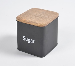 Lot de 3 bidons typographiques créatifs en charbon de fer galvanisé avec couvercle en bois, faits à la main, quantité minimale de commande bas, fabricant en gros - Product Image 6