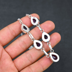 Collier de luxe pour femme en argent sterling avec améthyste personnalisée, perle de culture de laboratoire et perle d'eau douce en forme de poire, 18 pouces, cadeau de mariage - Product Image 2