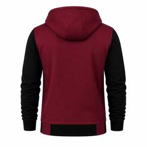 Sweat-shirt à capuche zippé pour homme, couleur bordeaux et noir, coupe classique, décontracté, automne, en molleton French Terry - Product Image 4