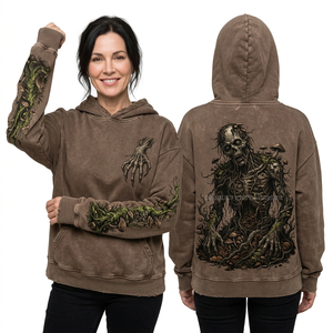 Custom Vintage Green Acid Wash Zip Up Hoodie Women Heavyweight French Terry Oversized <b>Drop</b> Shoulder Floral Graphic Sweatshirt - Product Image 6