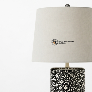 Handcrafted <b>Blue</b> Bone Inlay <b>Table</b> Lantern with Floral Pattern Luxury Decorative <b>Bedside</b> Lamp with Fabric Shade for Home & Hotel - Product Image 6