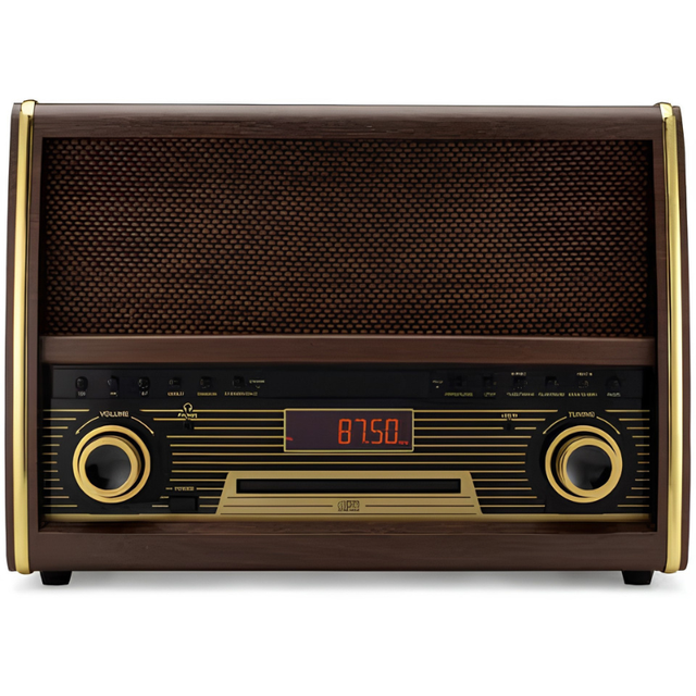 Retro AM/FM Radio with CD Player, Bluetooth, Aux-In, High-Quality Built-in Speakers, Vintage Wooden Design Cabinet