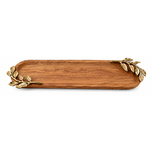 Bandeja de Servir Hexagonal de Madera de Lujo con Asas de Latón, Bandeja Otomana de Madera Maciza Hecha a Mano con Esquinas de Metal Dorado - Product Image 2