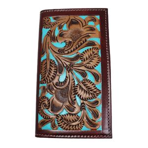 Cartera Larga Estilo Bohemio Vintage Occidental, Hecha a Mano con Cuero Vacuno Genuino, Cuentas Talladas, Protección RFID, Cierre de Hebilla, Hecha en India - Product Image 4