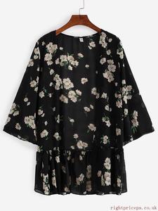 Robe de plage à imprimé de fleurs pour femmes, vente en gros, Caftan, Cover-Up, vêtements de plage, manches amples, volants avant avec dentelle - Product Image 4
