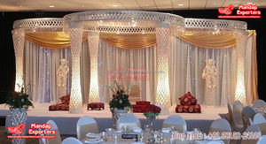Décoration d'événements de mariage contemporaine : Mandap Plazzo blanc, Mandap de mariage exquis en FRP et cristal, Mandap de mariage de luxe blanc diamant (Royaume-Uni) - Product Image 2