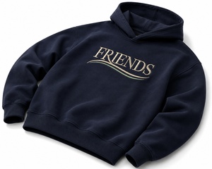 Embroidered <b>Hoodie</b> Unisex Dark Blue Cotton French Terry Casual Pullover Front Logo Regular Fit Autumn Style - Product Image 4