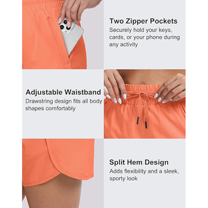 Pantalones Cortos Deportivos para Mujer, Color Naranja Vibrante, de Secado Rápido, Transpirables, para Correr, con Bolsillo - Product Image 5