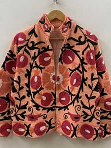 Veste bomber vintage faite à la main, style Suzani, tricotée, respirante, brodée indienne, en velours 100% coton, réversible, pour femmes - Product Image 5