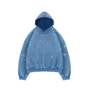 Sudadera con capucha personalizada para hombre, con pedrería, 100% de alta calidad, perfecta para ropa urbana y de moda, color azul, sudaderas con pedrería para hombre - Product Image 1