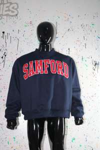 SAMFORD BLUE <b>Mock</b> <b>Neck</b> Sweatshirt 100% RED Applique Embroidery wide <b>neck</b> Sweatshirt Finer Threads - Product Image 3