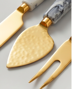 Marble Handle <b>Cheese</b> <b>Knife</b> <b>Set</b> Gold Stainless Steel Blades Durable Kitchen Cutlery Tools For Restaurant Use And Hotel Use - Product Image 2