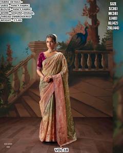 Sari de Seda Tradicional Elegante Naranja Noor para Fiesta o Boda con Blusa - Sin Arrugas y Absorbente de Humedad - Product Image 6