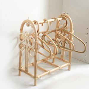 Handmade boho doll clothes rack hanger eco-friendly rattan clothing racks for barbie dolls - Product Image 3