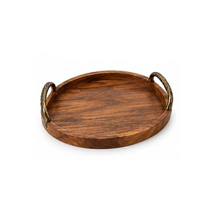 Plateau de rangement rond en bois noir avec poignées, design minimaliste pour utilisation sur table, finition laquée à un seul niveau - Product Image 5