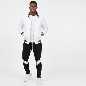 Veste de survêtement blanche à fermeture éclair pour homme avec pantalon à rayures latérales noires, tenue sportive décontractée, manches longues, survêtement en polyester, vêtements d'automne - Product Image 5