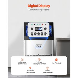 Attrezzatura di Refrigerazione per Cucine Commerciali, Macchina per il Ghiaccio 90lbs/24H, Capacità di Stoccaggio 33lbs, 50 Cubetti di Ghiaccio in 15 Minuti, LED - Product Image 4