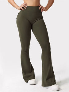 Pantalon évasé de sport pour femme avec poches boutonnées, couleur unie, taille élastique, coupe cloche, effet froncé aux fesses, pour yoga et activités de plein air - Product Image 5