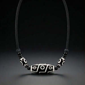 Black Dzi 43mm Natural Crystal Pendant Necklace with Adjustable Leather <b>Rope</b> for Men - Product Image 2