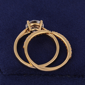 Ensemble de mariage avec diamant de laboratoire de 2 carats, bague de fiançailles solitaire en or jaune 14 carats - Product Image 6