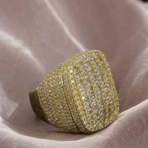 Men's Yellow <b>Gold</b> Diamond <b>Cocktail</b> <b>Ring</b> Baguette Cut Pave Setting Geometric Luxury Party Jewelry - Product Image 1